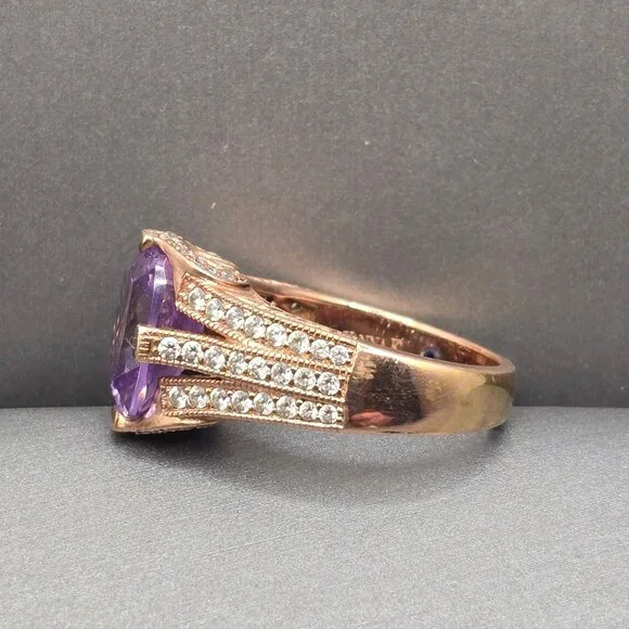 Vanna K Bella Luce Lavender Cushion Cut Ring 18k Rose Gold Over Silver Size 8 - Picture 2 of 13
